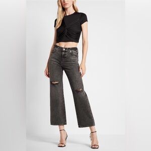 Express Black Ripped Distressed Mid Rise 90s Ankle Boot Jeans Size 6